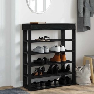 Schuhregal Schwarz, Holzwerkstoff, 80x30x98 cm. Schuhschrank mit mehreren Ablagen für Schuhe.
