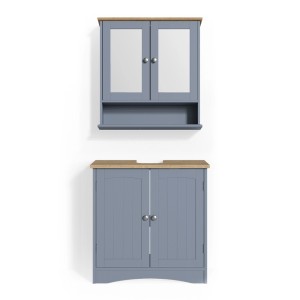 Vicco Badmöbel-Set Bianco Grau, 2-teilig: Unterschrank und Spiegelschrank in Grau mit Holzdekor.