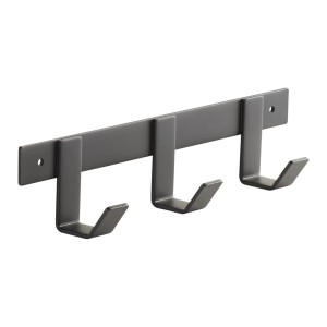 Schwarze SOTECH ALBA Hakenleiste aus pulverbeschichtetem Metall mit 3 Haken für Garderobe oder Flur.