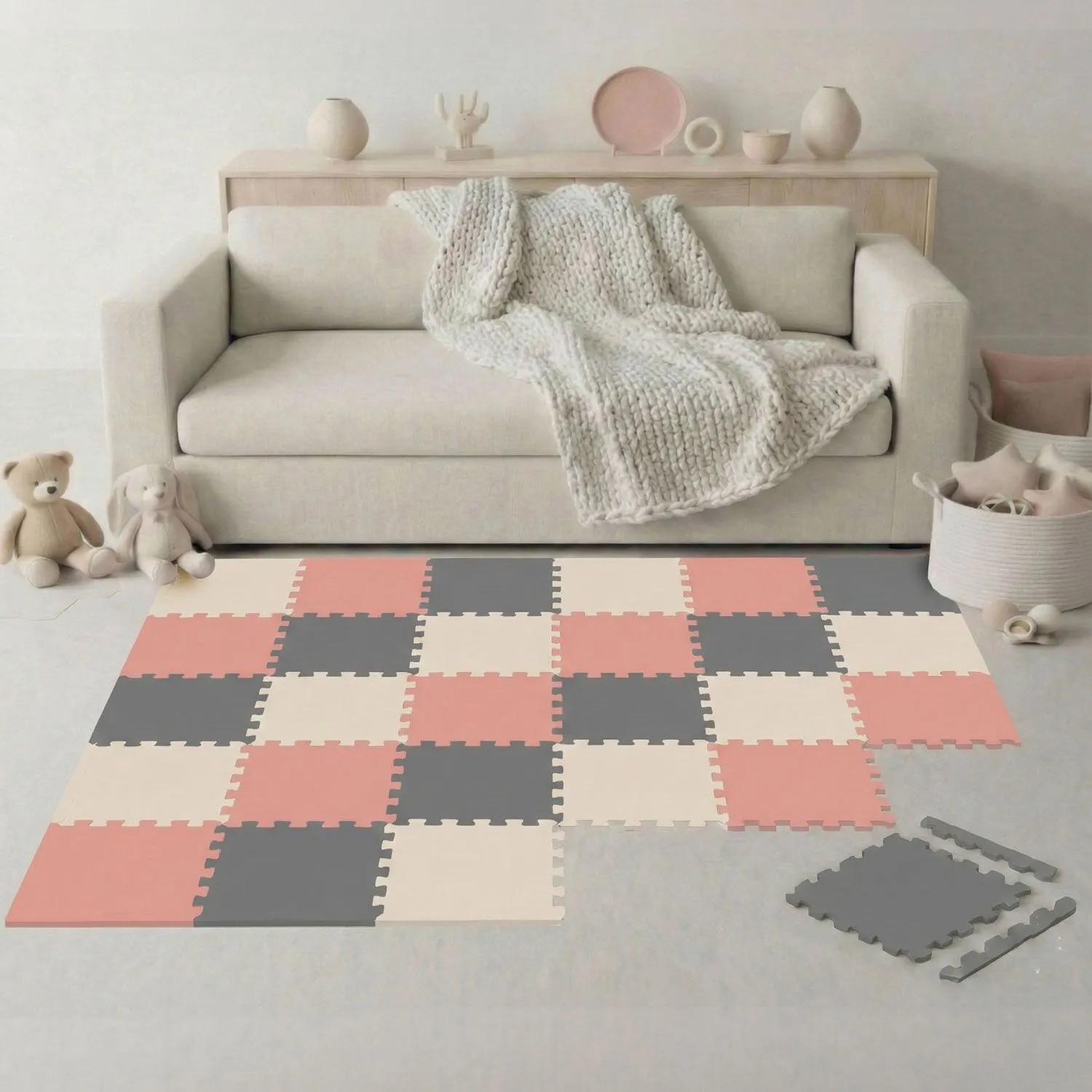 LittleTom Spiel- & Krabbelmatte Puzzlematte 27-teilig 30 x 30 cm Terracotta Grau Beige