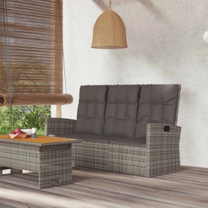 Graue VidaXL Gartenbank mit Liegefunktion, Poly Rattan, inklusive Kissen für entspannte Stunden im Garten.