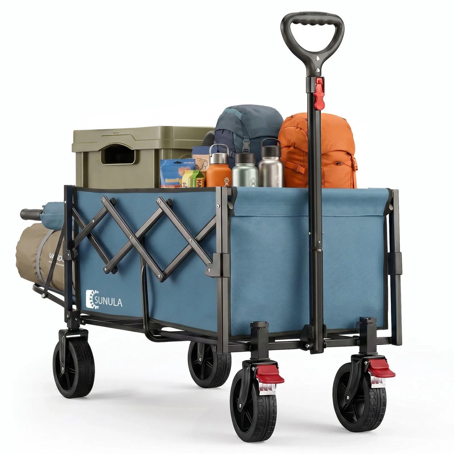 Sunula Bollerwagen Faltbar mit mit Erweiterbarer Heckklappe 115L Blau