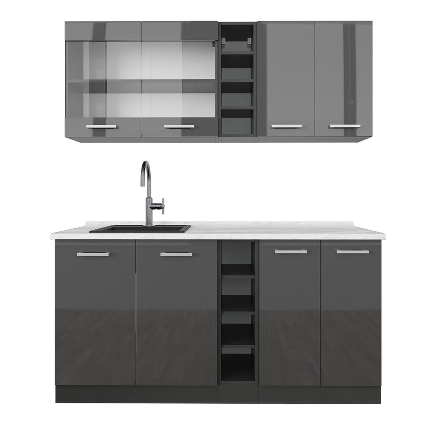 Vicco R-Line Singleküche Anthrazit Hochglanz/Anthrazit 160 cm AP Marmor günstig online kaufen