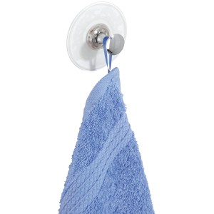 Wenko Saughaken Arezzo Chrom mit blauem Handtuch. Handtuchhalter für Bad und Küche.