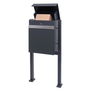 PROREGAL Paketkasten Mit Standfuß HxBxT 120x59x36cm Paketbox Paketstation Standbriefkasten Metall Verzinkt Anthrazit-Edelstahl