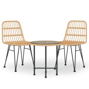 3-tlg. Garten-Essgruppe aus Poly Rattan mit Tisch und zwei Stühlen für den Außenbereich.