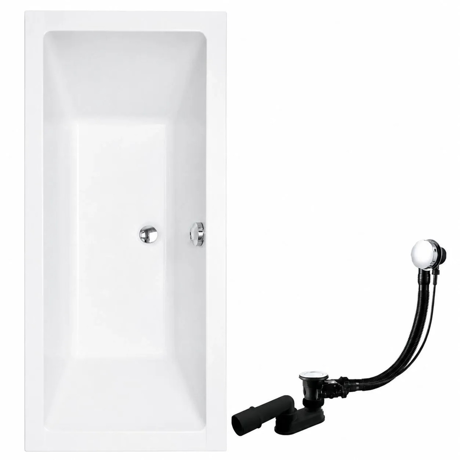 KOLMAN Badewanne Rechteck 190 x 90 Cm Mit Bambus Badewannenablage Mit Kopfstütze KODI Inkl. Ablauf Und Füße