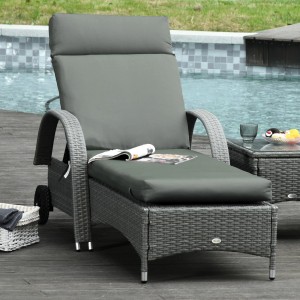 Outsunny Sitzkissen-Set für Sonnenliege, dunkelgrau, mit bequemer Polsterung und Befestigungsbändern.