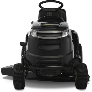 Alpina Rasentraktor AT3 98 A, Frontansicht. Kompakter Rasentraktor mit Seitenauswurf und 98 cm Schnittbreite.