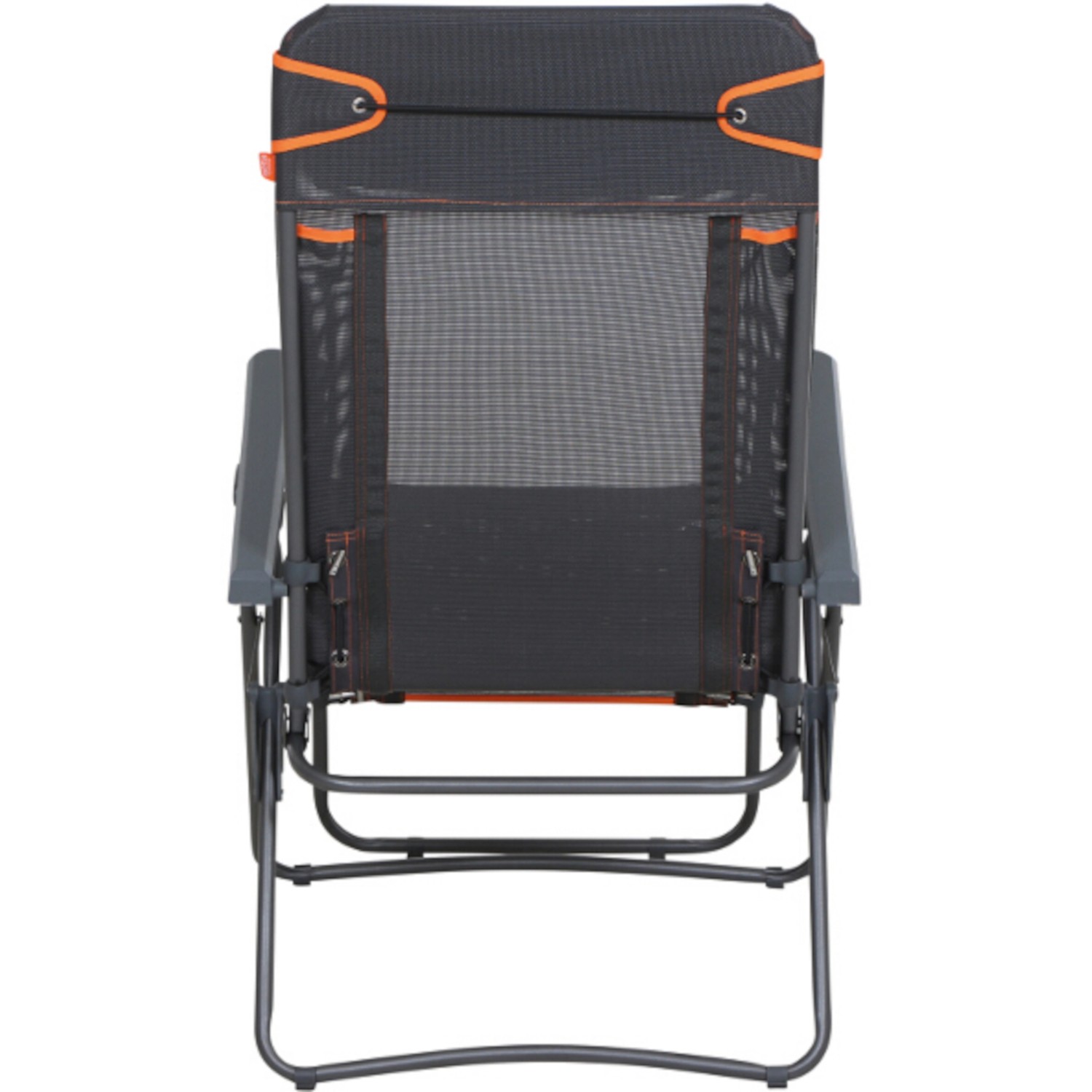 Siena Garden Campingstuhl Relax Comfort, Ansicht von hinten, anthrazitfarbenes Gestell mit grauem Textilbezug.