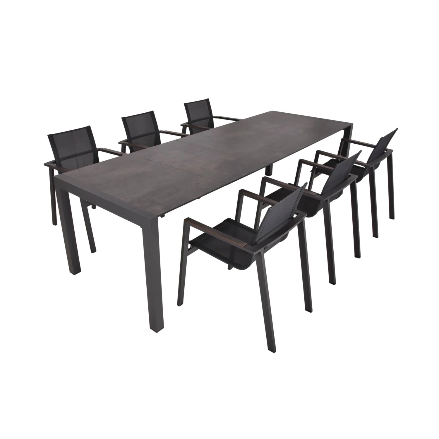 DELUKE Garten-Sitzgruppe HAUKE 7-tlg. Kunststoff Dunkelbraun Gartenmöbel-Set Garten-Essgruppe Stapelstühle A Esstisch Au...