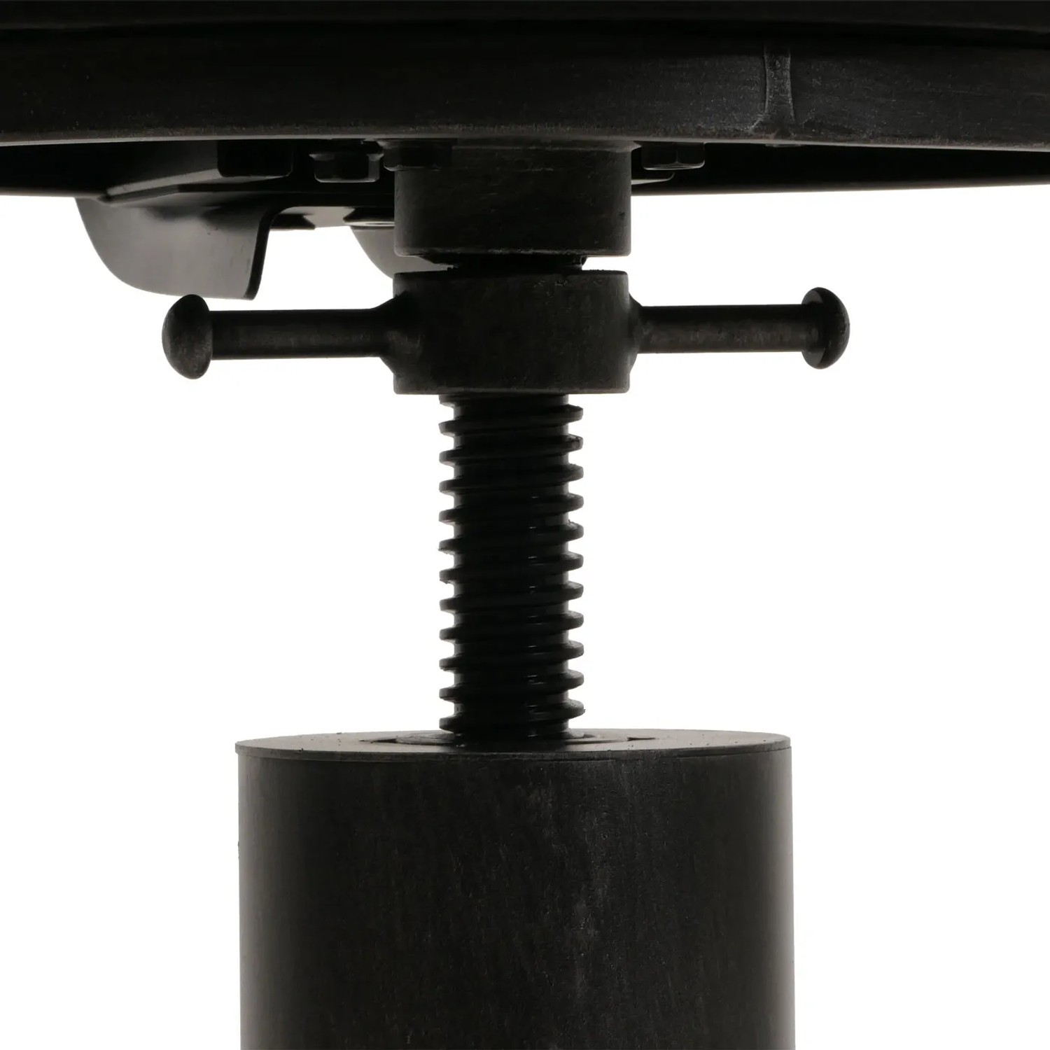 Detailaufnahme: Höhenverstellung des schwarzen Barhockers N22 aus dem 2er-Set von MCW.