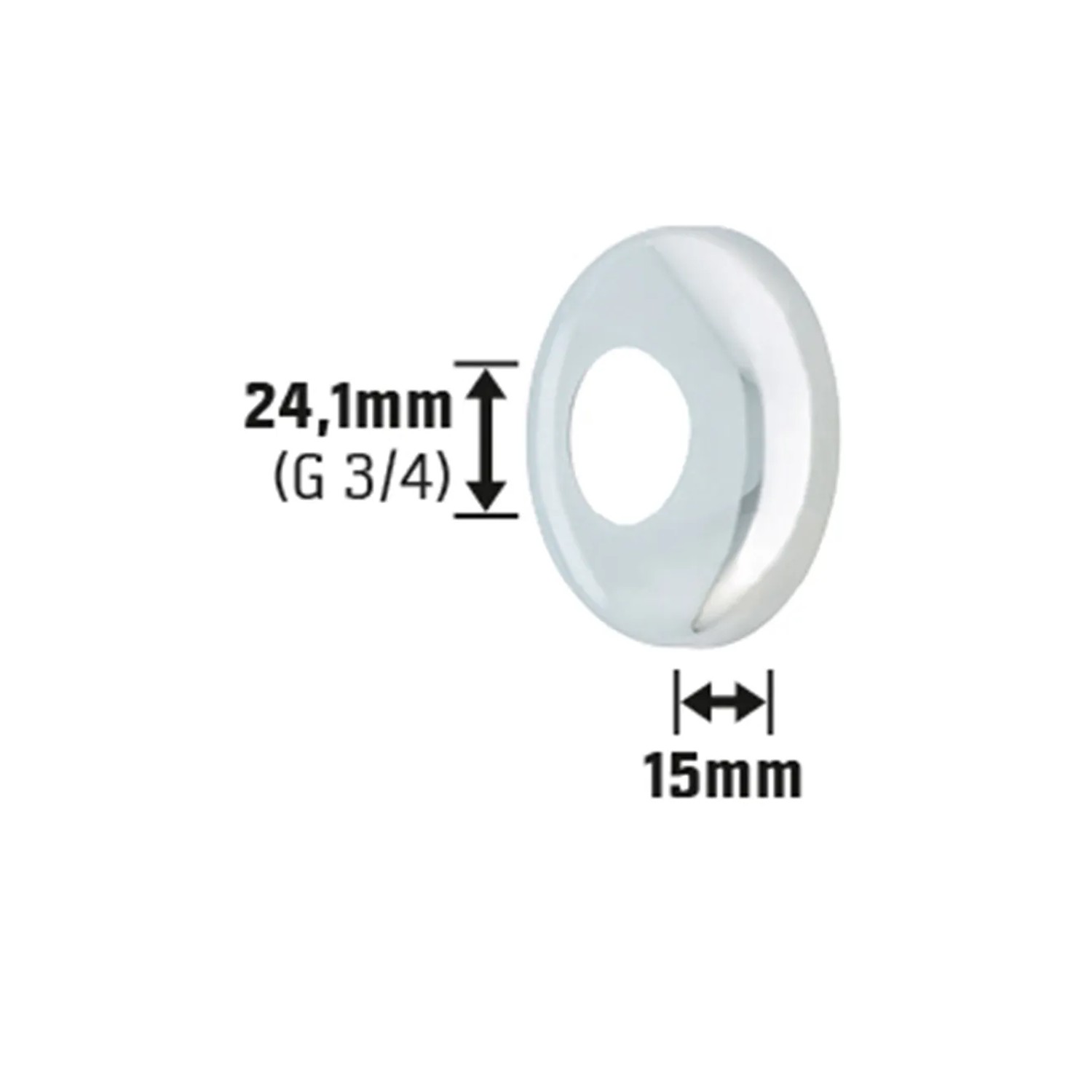 Verchromte Scharnierrosette, Ø 24,1 mm, zur Abdeckung von Wanddurchbrüchen.