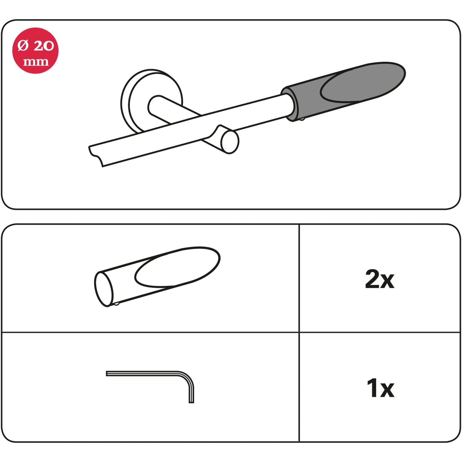 Gardinia Endstück Chicago Elypse, Edelstahloptik, 2er-Pack für 20 mm Stangen.