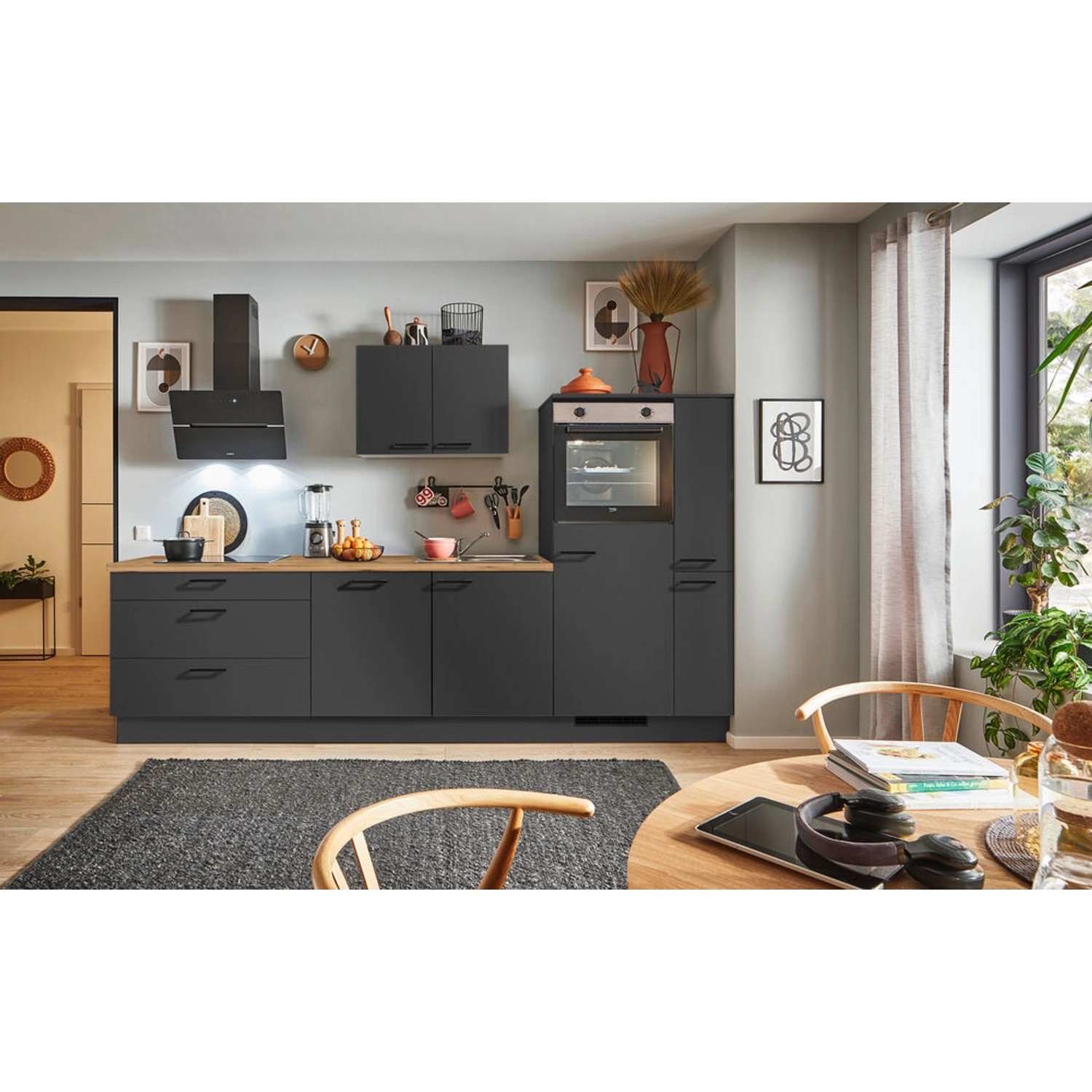 pino Küchenzeile 310 cm Grafit Anschlag rechts 1 Geräte-. 1 Seitenschrank