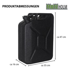 TRUTZHOLM 5er Set Kraftstoffkanister, 20 Liter, Metall, schwarz, mit Ausgießer und Halter.