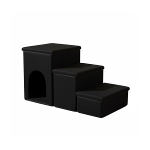 Relaxdays Hundetreppe MDF Schwarz mit 3 Stufen Faltbar Rutschfest 43 cm x 75 cm x 33 cm
