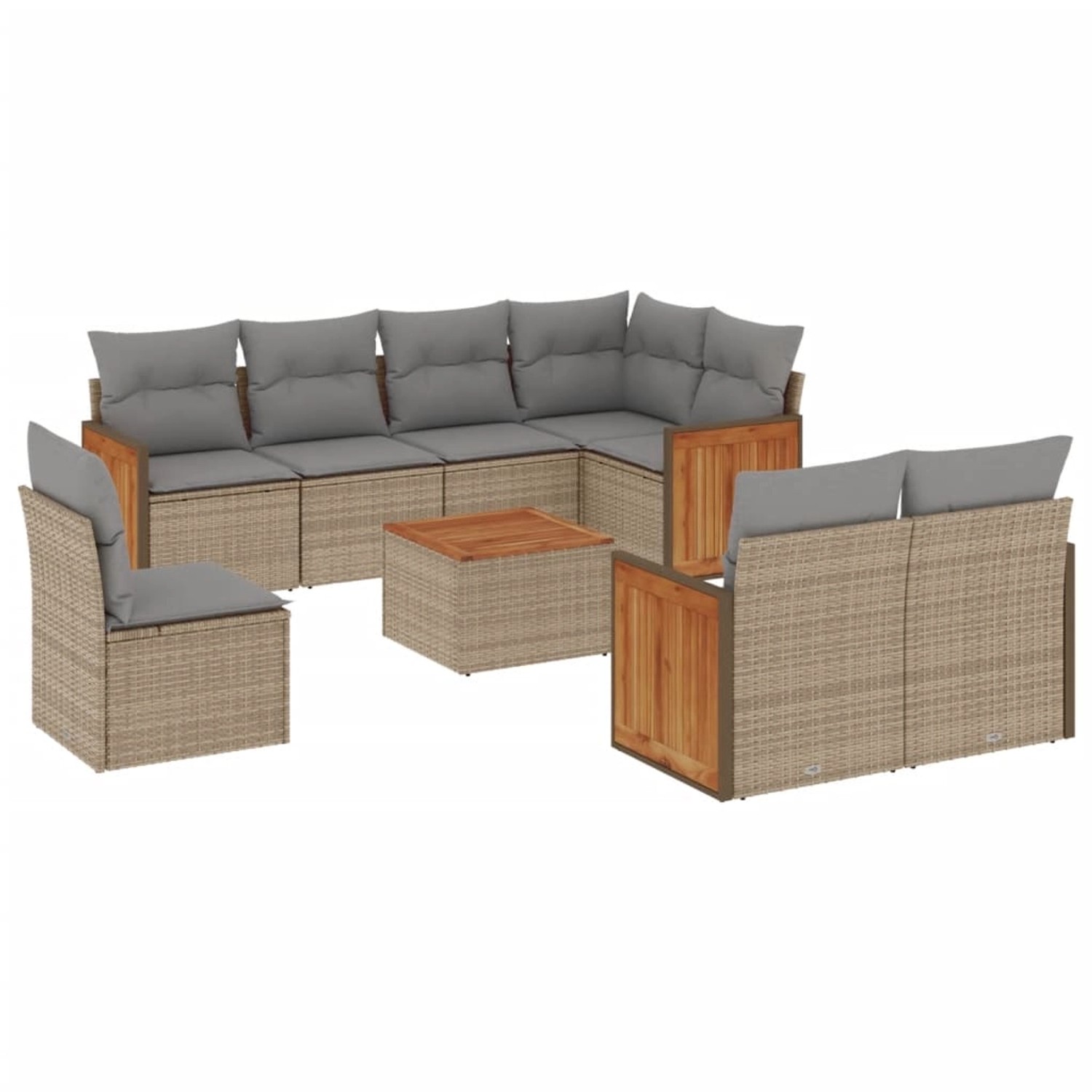 vidaXL 9-Tlg Garten-Sofagarnitur mit Kissen Beige Poly Rattan 3227851