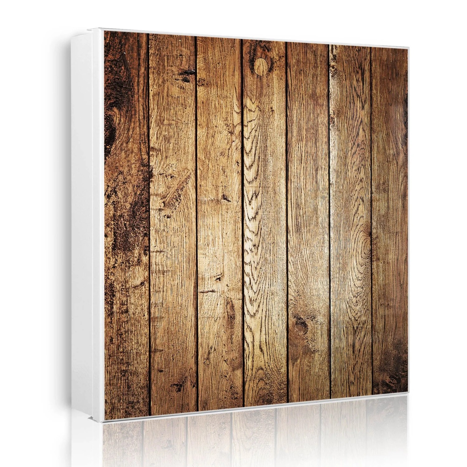 Banjado Großer Schlüsselkasten Metall 30x30cm Weiß Scharnier Links 50 Haken Beschreibbar Magnetisch Motiv Geöltes Holz