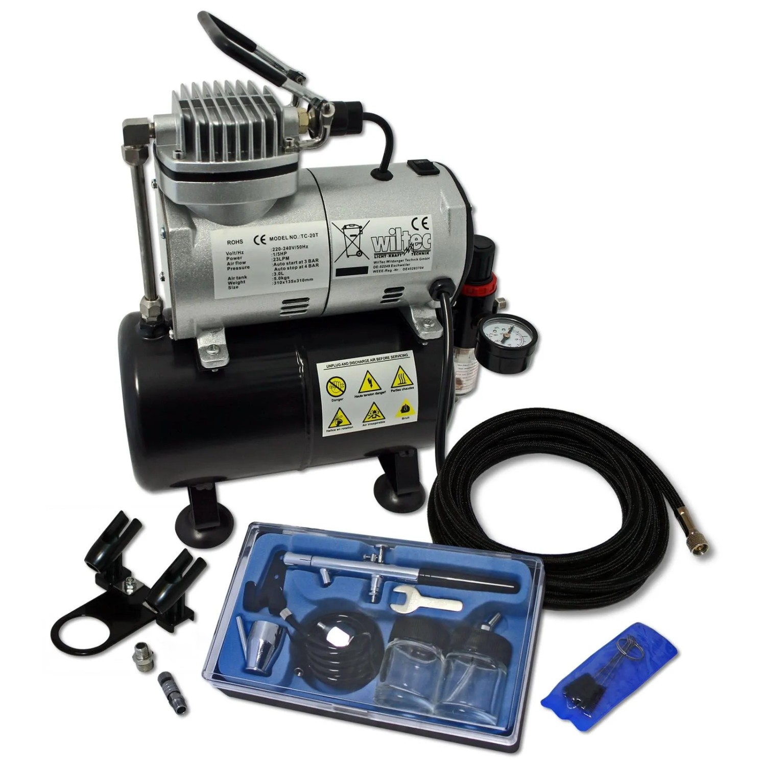 Wiltec Einsteiger Airbrush Kompressor Set As186 Airbrushpistole Da128 Zubehör
