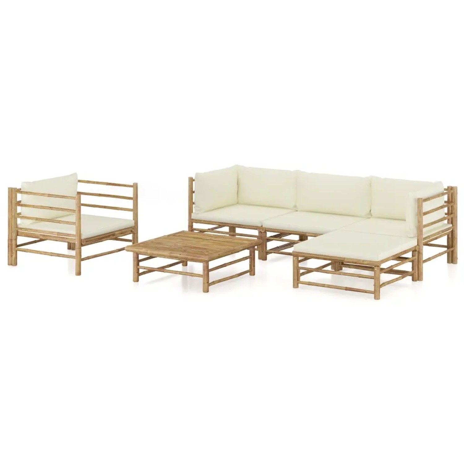 vidaXL 6-Tlg Garten-Lounge-Set mit Cremeweißen Kissen Bambus 3058195