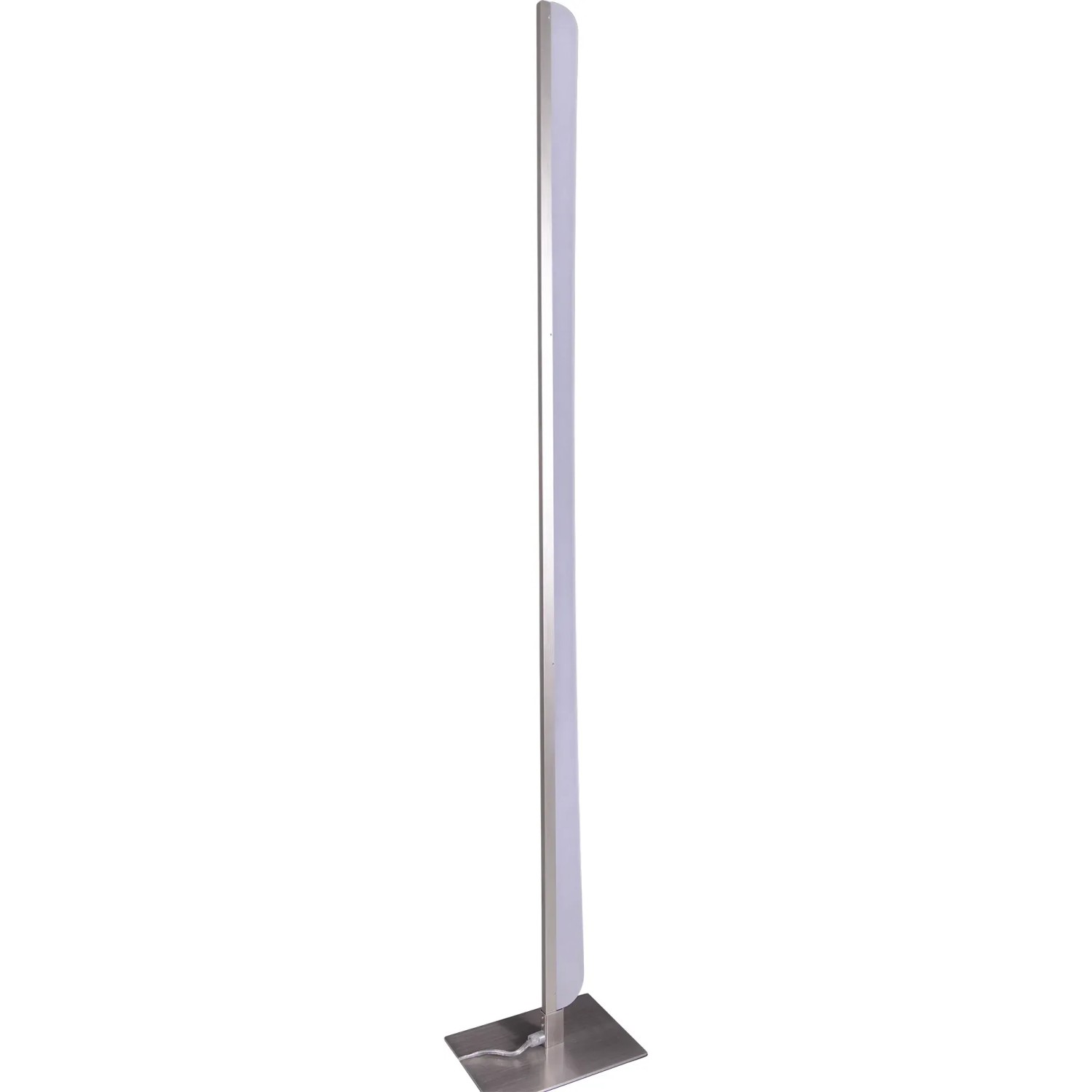 Schlanke, chromfarbene Näve LED-Stehleuchte Bones 2 mit Acrylglas-Schirm für warmweißes Licht.