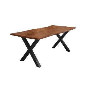 SAM Esstisch Akazie Nussbaum, 140x80 cm, mit schwarzem X-Gestell. Baumkantentisch für Esszimmer.