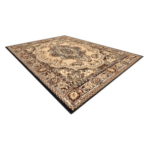 Beiger Morad Teppich mit orientalischem Vintage-Muster. Großer rechteckiger Polypropylen-Teppich für Wohnzimmer.