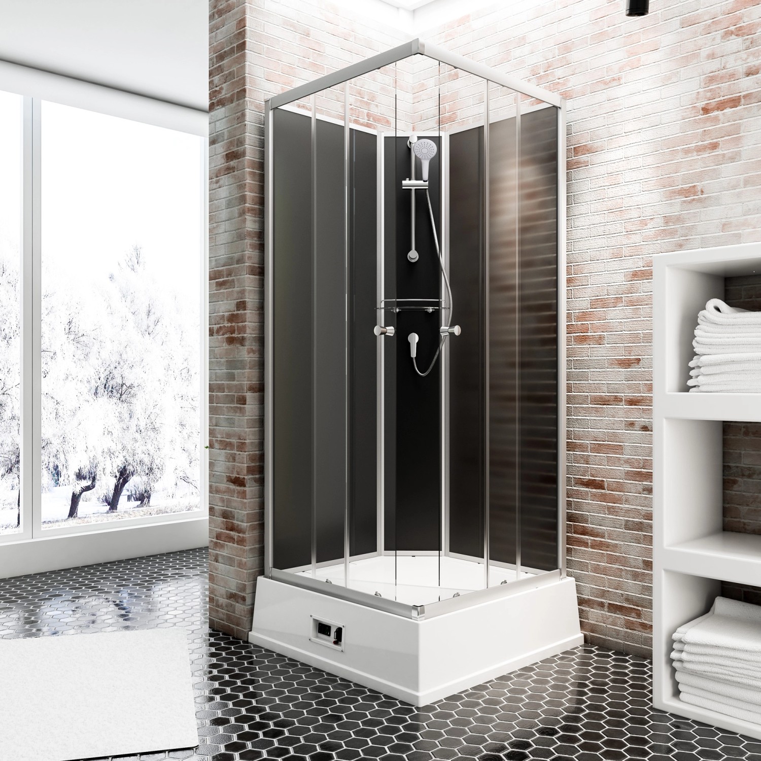 Schulte ExpressPlus Komplettduschkabine Korfu II mit Boiler Pumpe Alu Schwarz