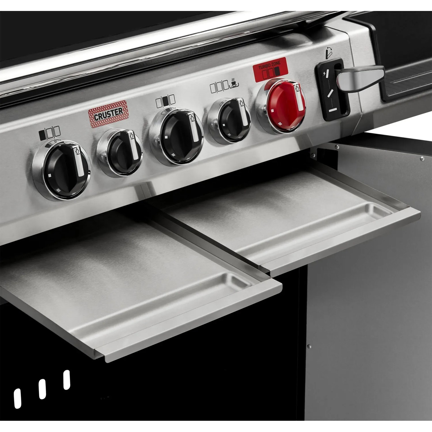 Detailaufnahme: Enders Gasgrill Uniq 3 IK Cruster mit Bedienelementen und Ablageflächen.