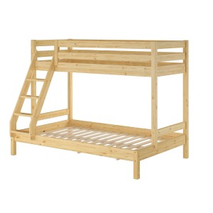 Doppel-Etagenbett aus Kiefernholz, 80x200 und 120x200 cm, mit Leiter. Ideal für Kinder und Erwachsene.