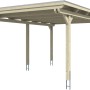 Skan Holz Einzelcarport aus Leimholz in Weiß, 404x604 cm, mit flachem Dach und sechs Pfosten.