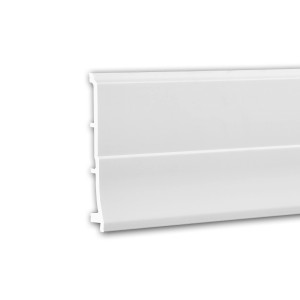 Weiße, stoßfeste PROFHOME Sockelleiste aus Polyurethan, 200 cm lang.