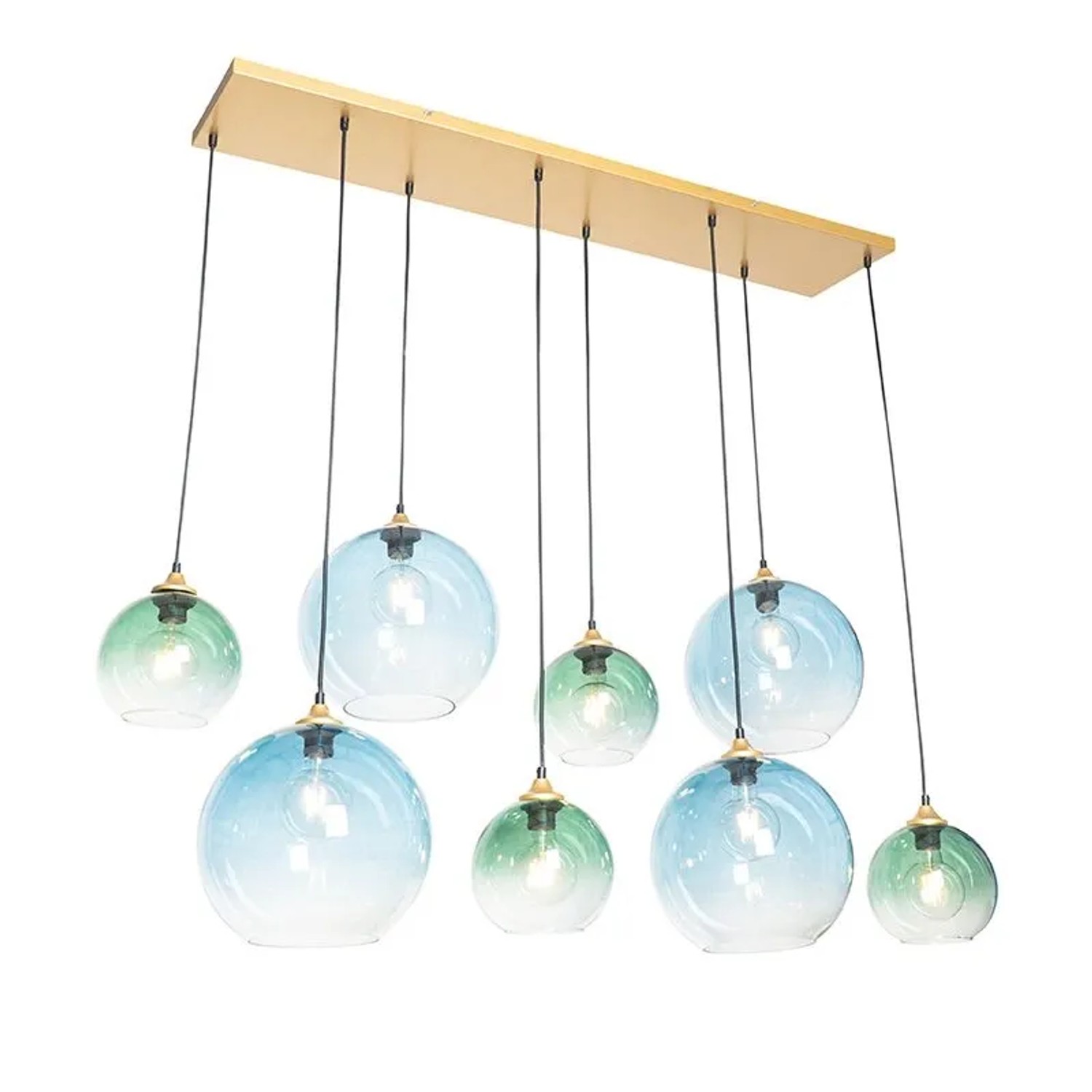 QAZQA Hängelampe Messing mit Blauem und Grünem Glas 8 Lichter Sandra