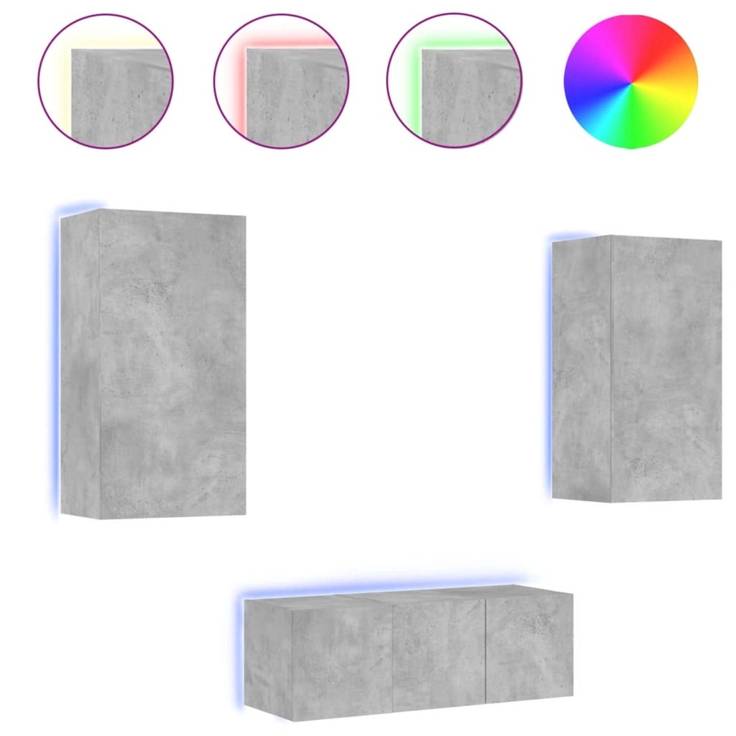 VidaXL 4-tlg. Wohnwand mit LED-Beleuchtung Betongrau Holzwerkstoff  Modell günstig online kaufen