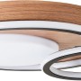 Moderne LED-Deckenleuchte Karney in Schwarz und Holz, 57x40 cm, für den Innenbereich.