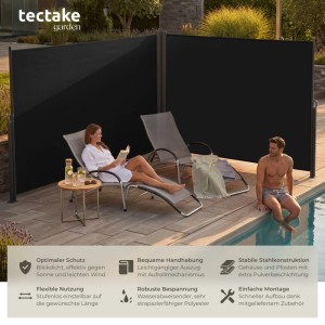 Tectake Doppel Seitenmarkise  200 x 600 cm Wetterfest  Blickdicht 200 x 600 cm 9 x 600 x 200 cm Schwarz
