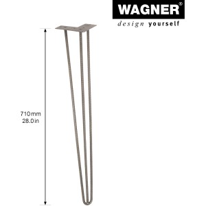 Wagner Möbelbein Hairpin Design, 71 cm, Eisen matt, für individuellen Möbelbau.