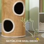 Braune PawHut Kratztonne mit zwei Öffnungen und Sisal-Ummantelung. Kratzbaum für Katzen.