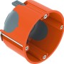 Orangefarbene, luftdichte OBO Hohlwanddose, 68 mm Durchmesser, für Elektroinstallationen.