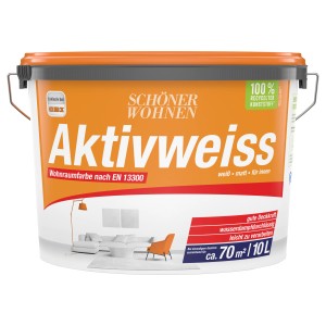 Eimer Schöner Wohnen Innenfarbe Aktivweiß, 10 Liter, für weiße Wände.