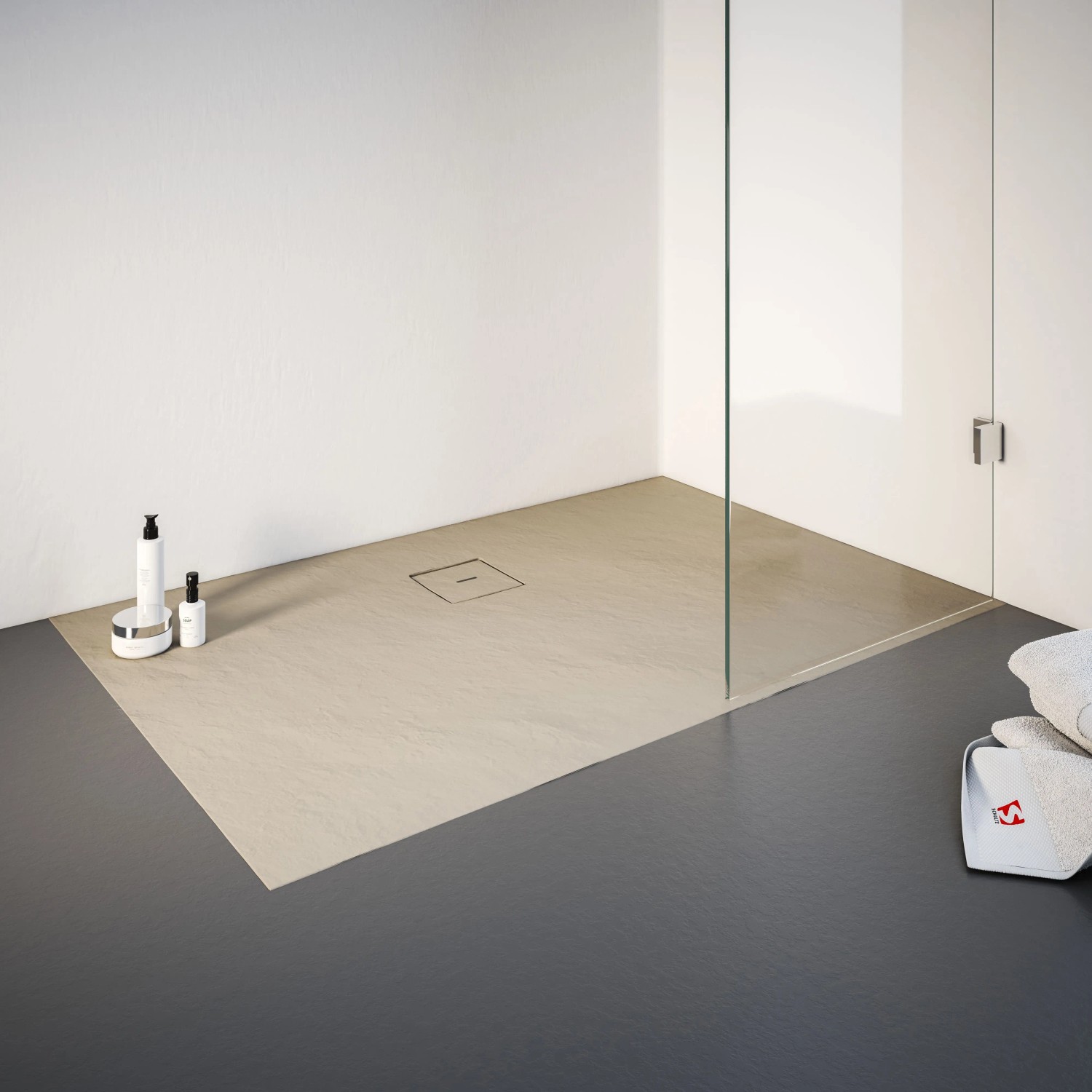 Rechteckige Schulte Duschwanne ExpressPlus 140x90 cm in Sand, Mineralguss mit Ablaufgarnitur.