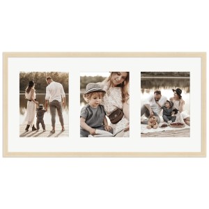 WANDStyle Galerierahmen Natur für 3 Fotos (15x20 cm). Holz Bilderrahmen mit Passepartout.