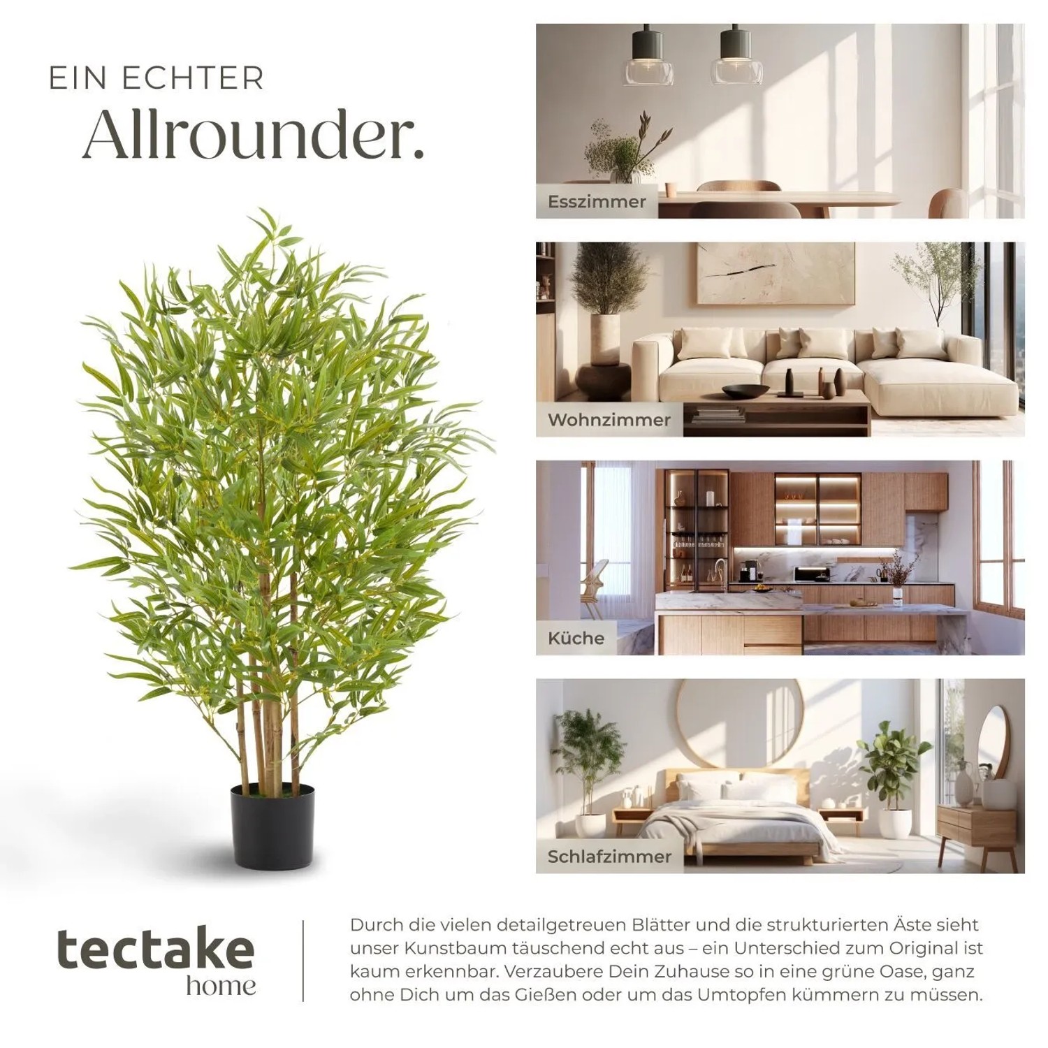 Tectake Künstlicher Bambusbaum Bambosa Verschiedene Größen Detailliert und Naturgetreu  50 x 50 x 120 cm Grün_7