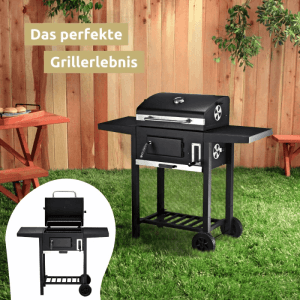 DELUKE Holzkohlegrill mit Deckel OLLI mit Grillmatte Bürste Handschuhe Grillwagen Edelstahl-Griff Standgrill Kohlegrillwagen