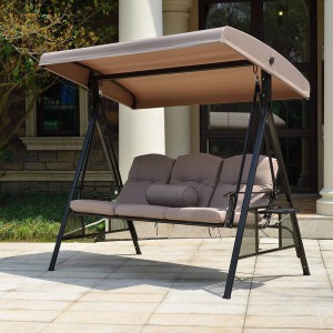 Beige Home Deluxe Hollywoodschaukel Descanso mit Dach, Kissen und Ablagen.