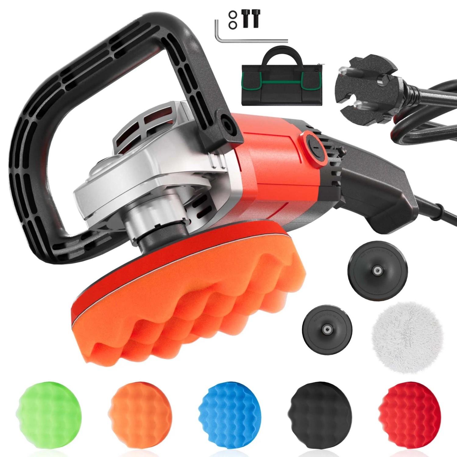 Wiltec Poliermaschine Schleifmaschine 1200W Bis 3000U/Min 6-Stufig Mit Tasche