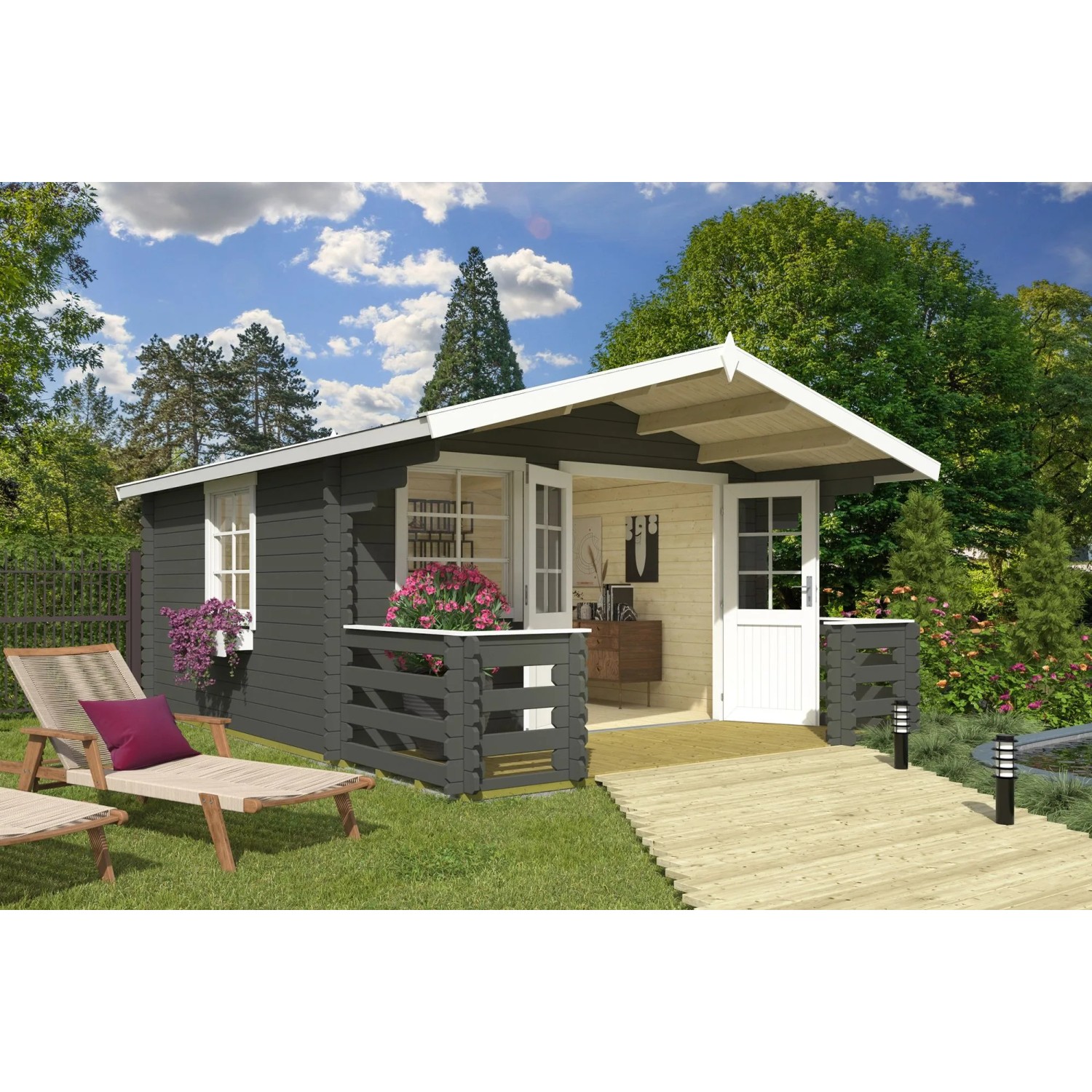 Lasita Gartenhaus Luna 2 Grau-Grün 360 cm x 380 cm