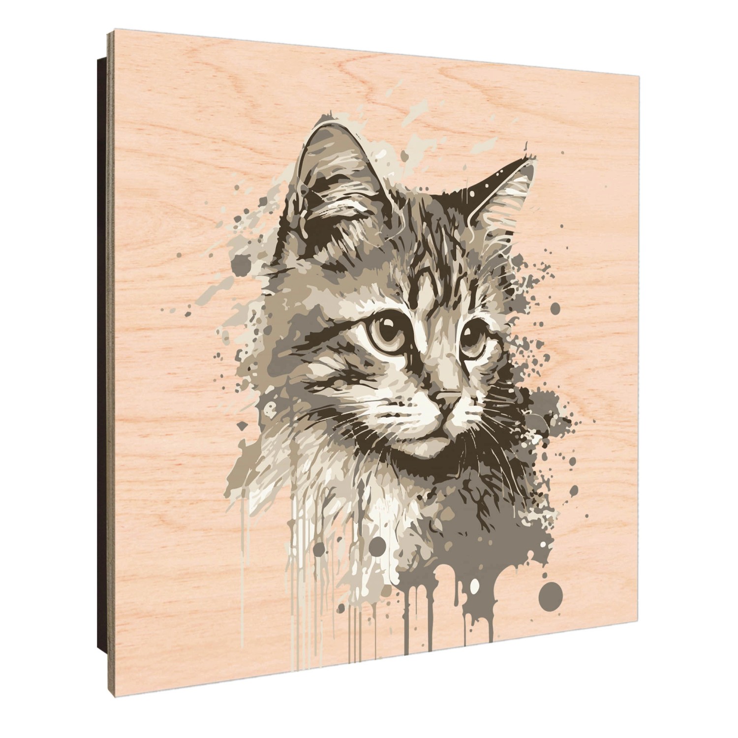 Banjado Schlüsselkasten mit Katzenportrait in Aquarell auf Holzfront, 30x30cm.