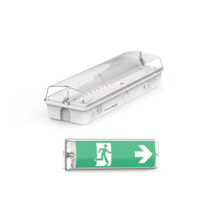 ENOVALITE LED Fluchtwegleuchte mit Rettungszeichen und Notstromakku für Wandmontage.